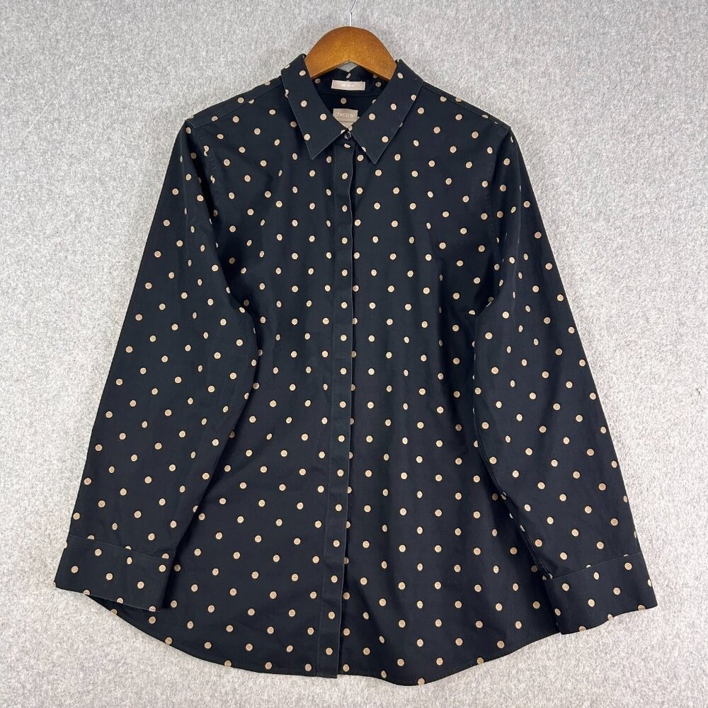 Chico's Shirt Women's 3 Black Polka Dot No-Iron Long Sleeve Button Up Blouse